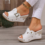 Damen Wedge-Pantoletten mit modischem Schnallen-Design und hochwertigem Obermaterial R&B