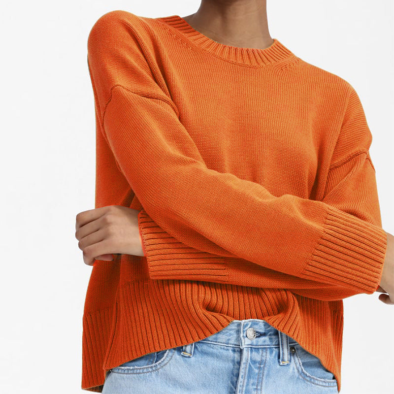 Damen Grobstrick Pullover mit weitem Schnitt und lässigem Design R&B