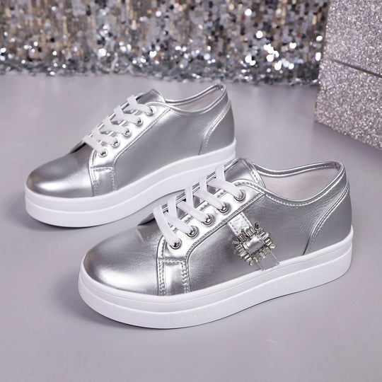 Damen modische Plateausneakers aus hochwertigem mit dekorativem Kristallbesatz R&B