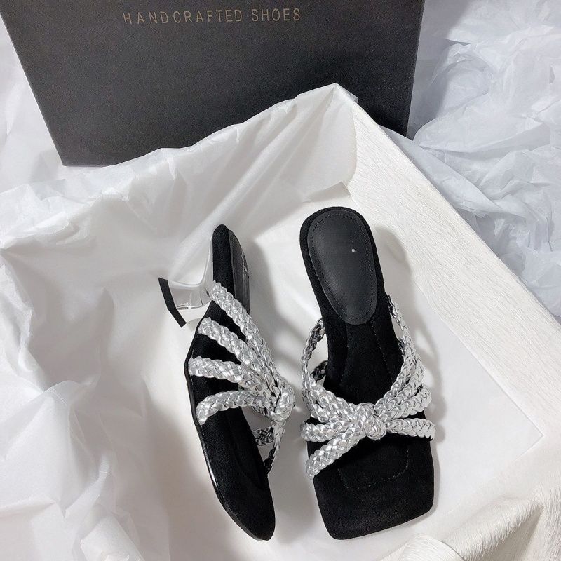 Damen elegante Mules mit geflochtenem Riemendesign R&B