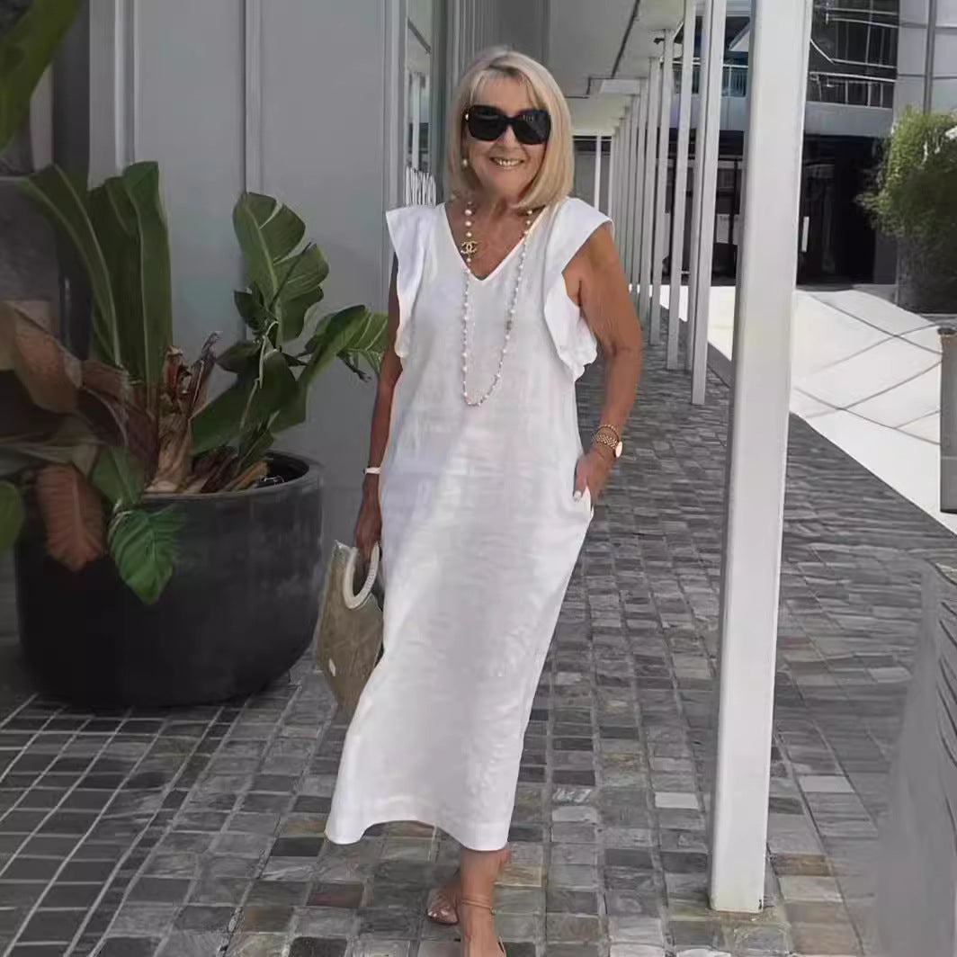 Damen Leichtes Maxikleid mit V-Ausschnitt und seitlichen Taschen R&B