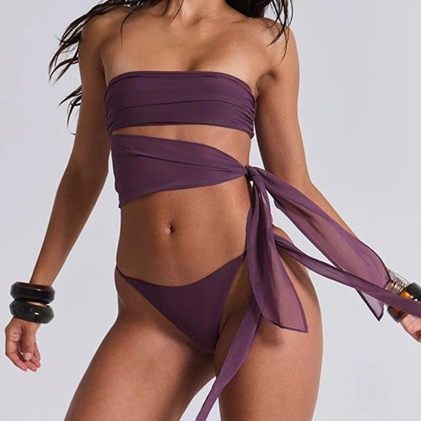 Damen Bandeau-Bikini mit Wickelband R&B