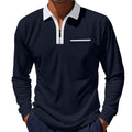 Herren Modisches Langarm-Polohemd mit Reißverschluss und Brusttasche R&B