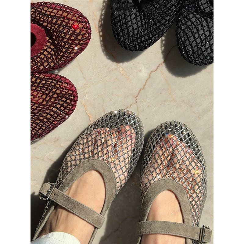 Damen Netz-Ballerinas mit dekorativem Riemen R&B