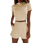 Frauen Freizeit Kurzarm-T-Shirt und Shorts Set R&B