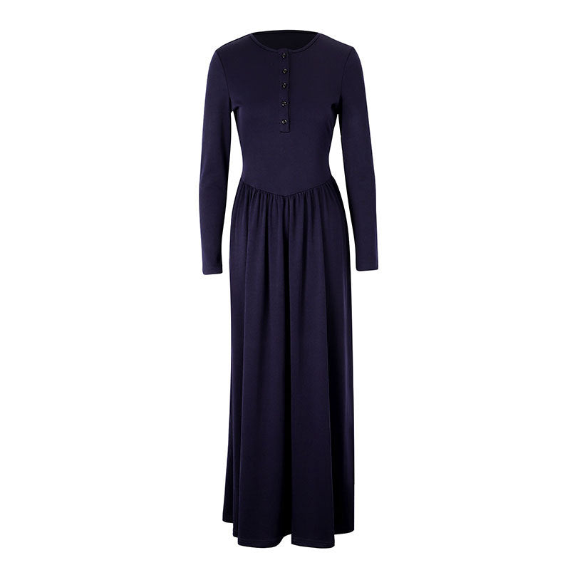 Damen Maxikleid mit eleganten Knopfdetails und fließendem Rockteil R&B