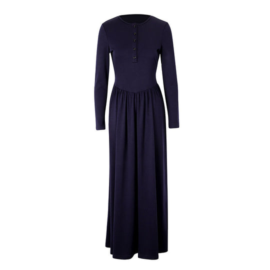 Damen Maxikleid mit eleganten Knopfdetails und fließendem Rockteil R&B