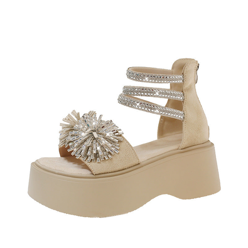 Damen Glamouröse Plateau-Sandaletten mit funkelndem Dekor und Riemen-Design R&B