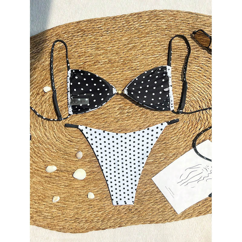 Damen Triangel-Bikini mit verspieltem Punktemuster und eleganten Akzenten R&B