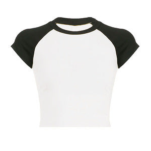 Damen Kurzarm Crop-Top mit farblich abgesetzten Raglanärmeln R&B