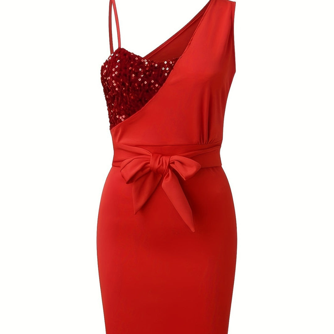 Damen Glitzerndes Abendkleid mit Taillengürtel R&B