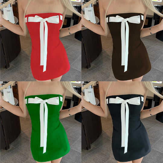 Damen Bandeau-Kleid mit dekorativem Schleifenelement und figurbetontem Schnitt R&B