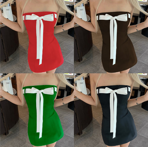 Damen Bandeau-Kleid mit dekorativem Schleifenelement und figurbetontem Schnitt R&B