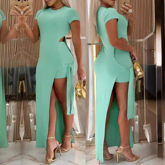 Damen Maxikleid mit seitlichem Schlitz und Cut-Out-Details R&B