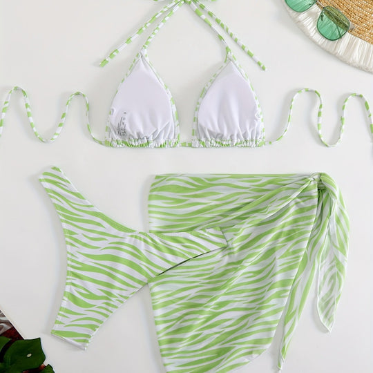 Damen Triangel-Bikini Set mit modischer Wickeltunika R&B