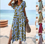Damen Maxikleid mit tierischem Muster und seitlichem Schlitz R&B