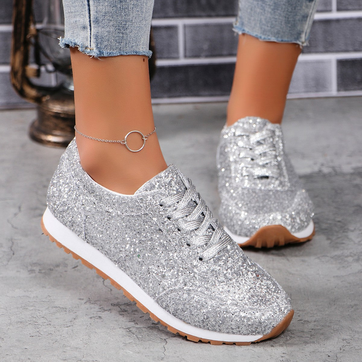 Damen Glitzernde Sneaker mit atmungsaktiver Sohle R&B