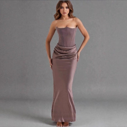 Damen Maxikleid mit Raffungen und elegantem Bustier-Ausschnitt R&B