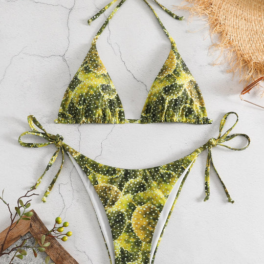 Damen Triangel-Bikini mit verspieltem Muster und verstellbaren Bindebändern R&B