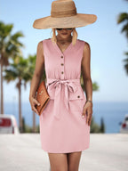 Damen Kleid mit Gürtel und praktischen Taschen R&B