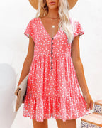 Damen Sommerkleid mit floralen Mustern und Knopfdetails R&B