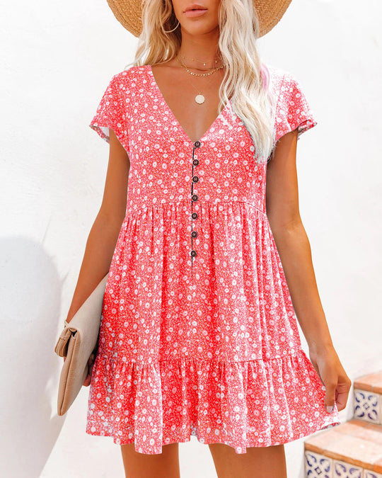 Damen Sommerkleid mit floralen Mustern und Knopfdetails R&B
