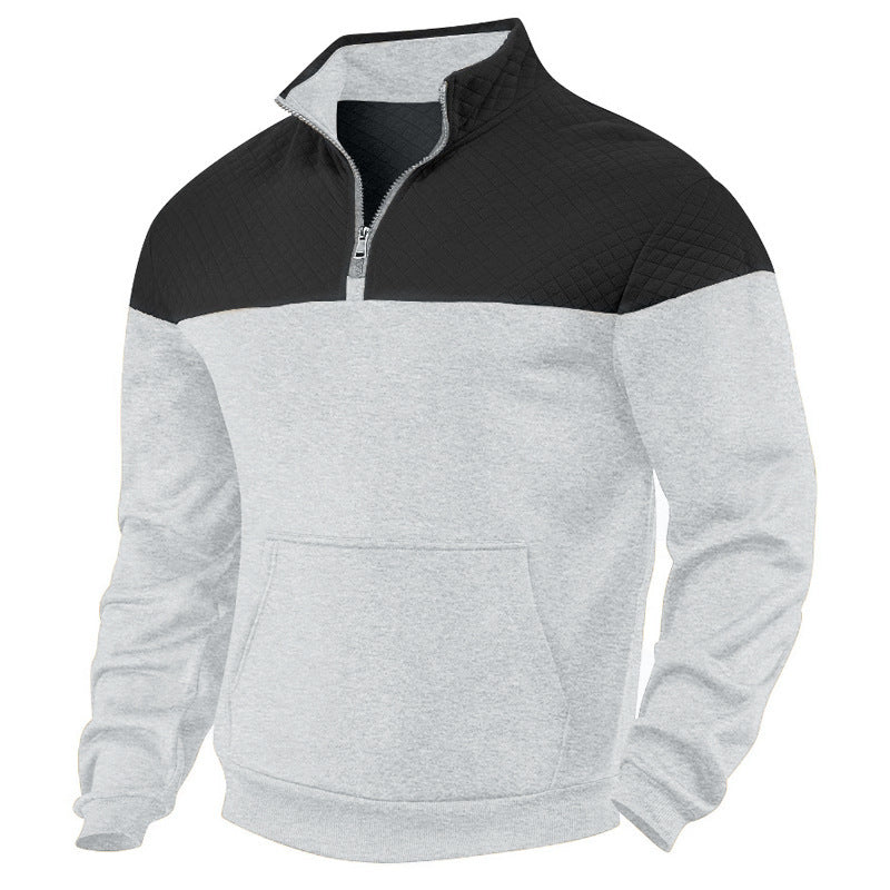 Herren nan gesteppte Schulterpasse Halbzip-Pullover mit Kängurutasche und Stehkragen R&B