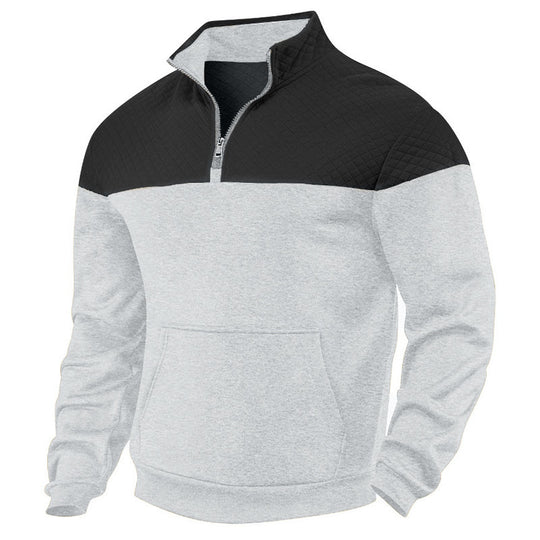 Herren nan gesteppte Schulterpasse Halbzip-Pullover mit Kängurutasche und Stehkragen R&B