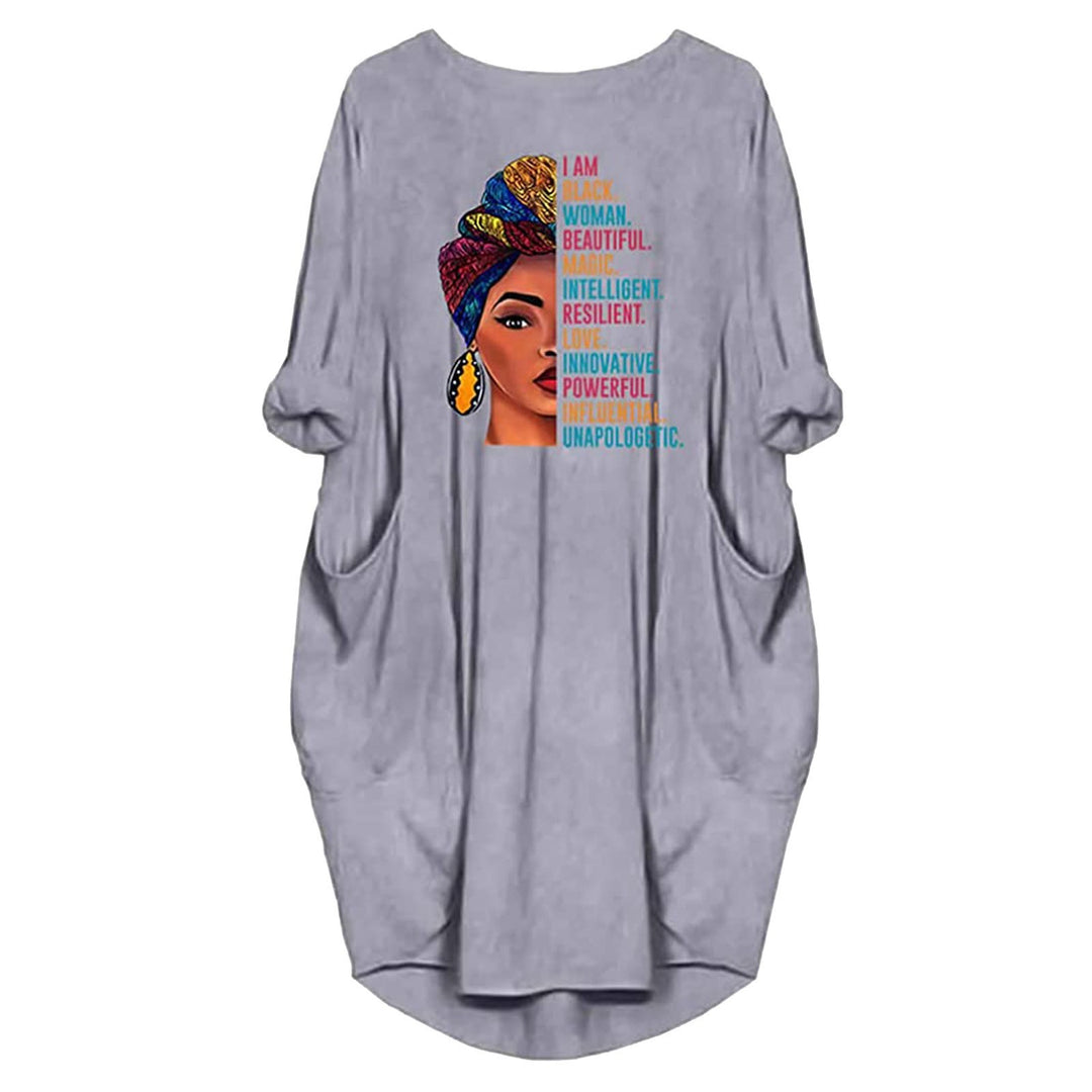 Damen Kleid mit lässigem Schnitt und kreativen Motiv und praktischen Taschen R&B