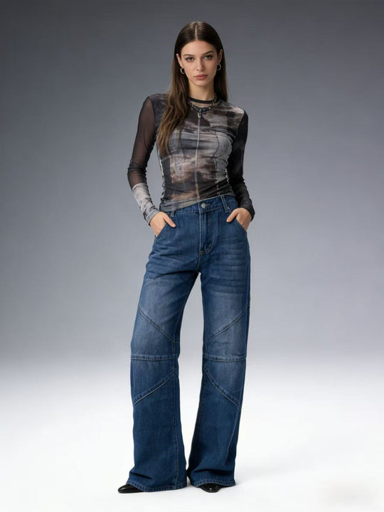 Damen Weit geschnittene Jeans mit einzigartigen Nahtdetails R&B