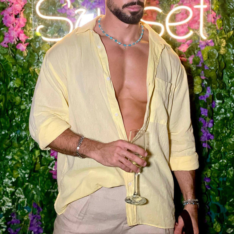 Herren lässige Bluse mit durchgehendem Knopfverschluss R&B