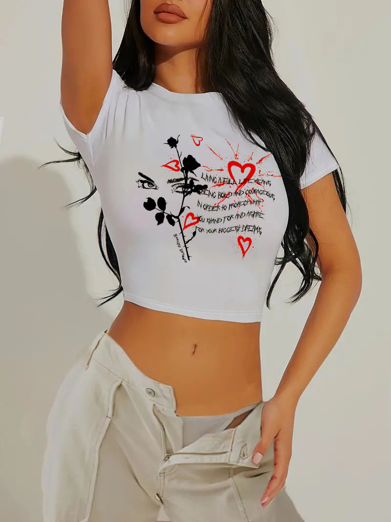 Damen cropped T-Shirt mit exklusivem Pferdemotiv und figurbetontem Schnitt R&B