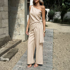 Damen Jumpsuit mit asymmetrischem Ausschnitt und elegantem Wickeldesign R&B