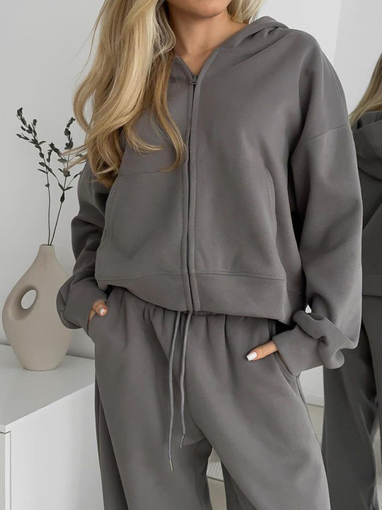 Damen lässige Kapuzenjacke mit Reißverschluss und elastischem Bund R&B