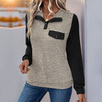 Damen modischer Langarm-Pullover mit praktischer Brusttasche und Knopfleiste R&B