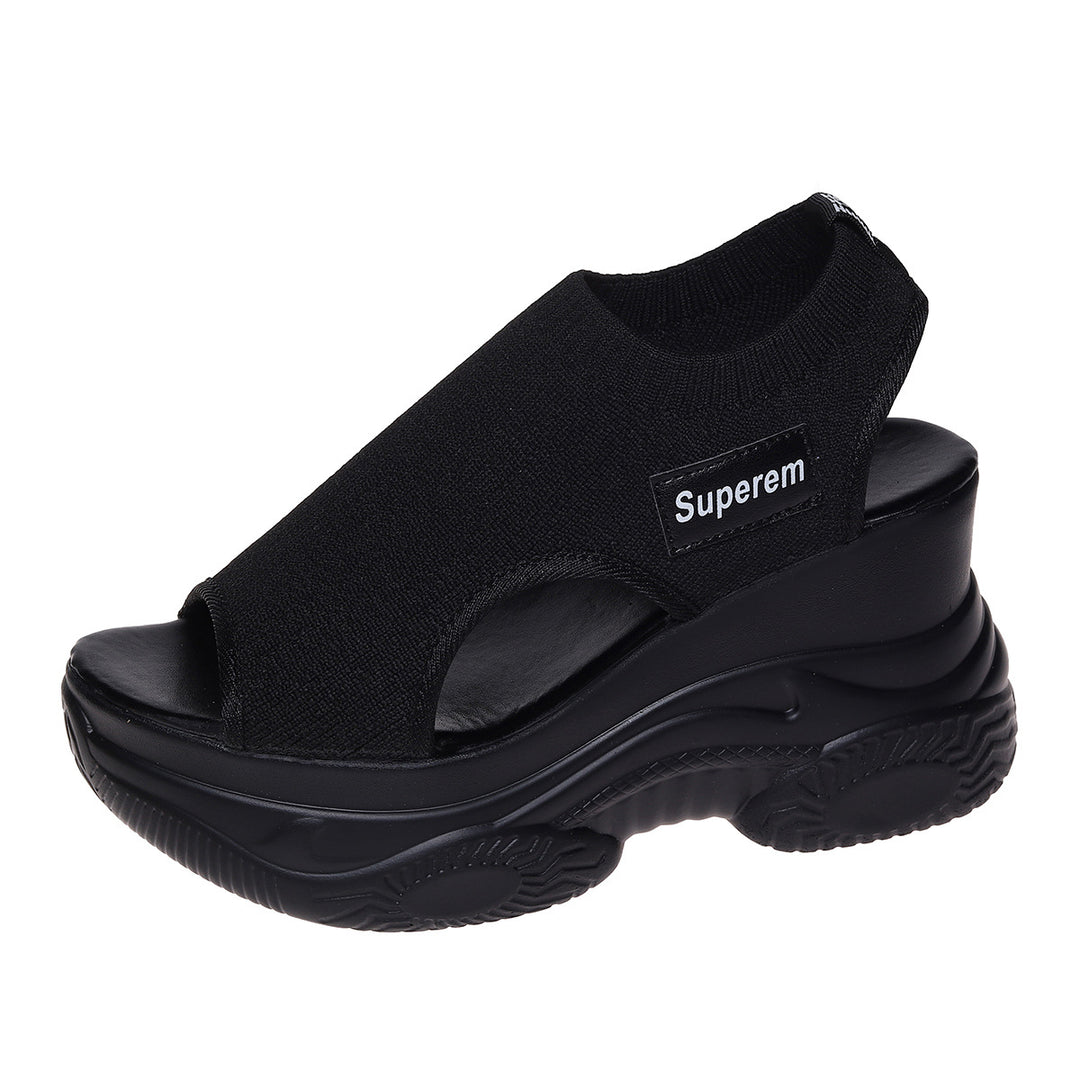 Damen Sportliche Plateau-Sandalen mit atmungsaktivem Strick-Obermaterial R&B