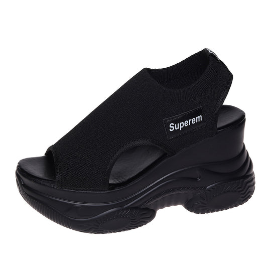 Damen Sportliche Plateau-Sandalen mit atmungsaktivem Strick-Obermaterial R&B