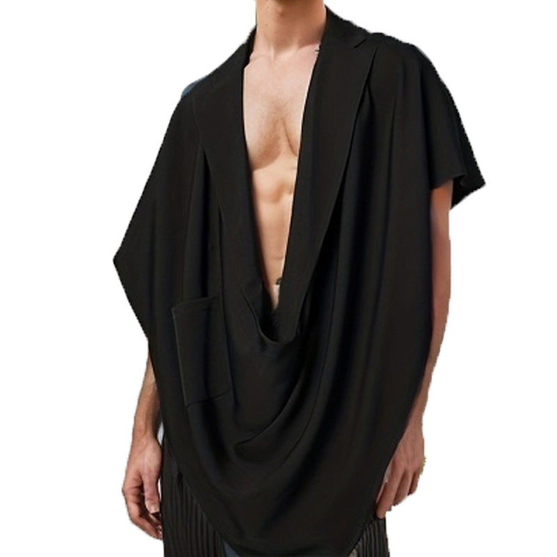 Damen nan Cape-Blazer mit Schalkragen offener Front aufgesetzter Tasche und spitz zulaufendem Zipfelsaum R&B