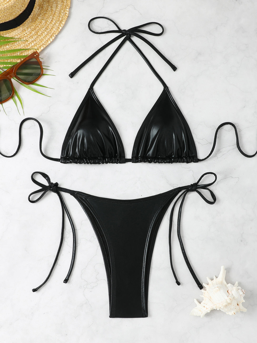 Damen Triangel-Bikini-Set mit hohen Beinausschnitten und verstellbaren Trägern R&B