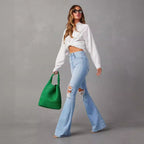 Damen Flared Jeans mit ausgefranstem Saum und verwaschenem Effekt R&B