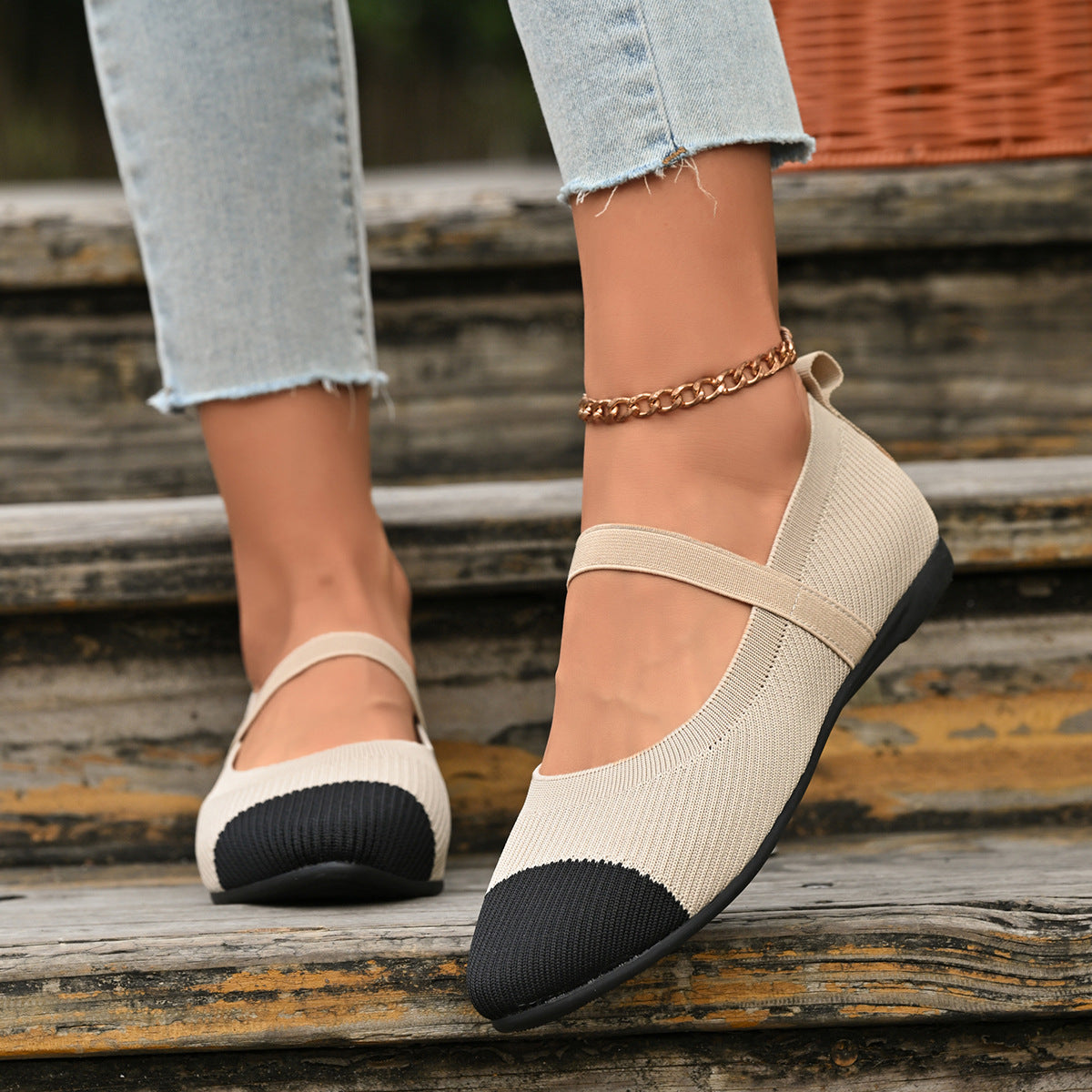 Damen Ballerinas mit elastischem Riemendesign und atmungsaktiver Textiloberfläche R&B