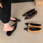 Damen elegante Ballerinas mit zwei Materialien und luxuriösem Akzent R&B