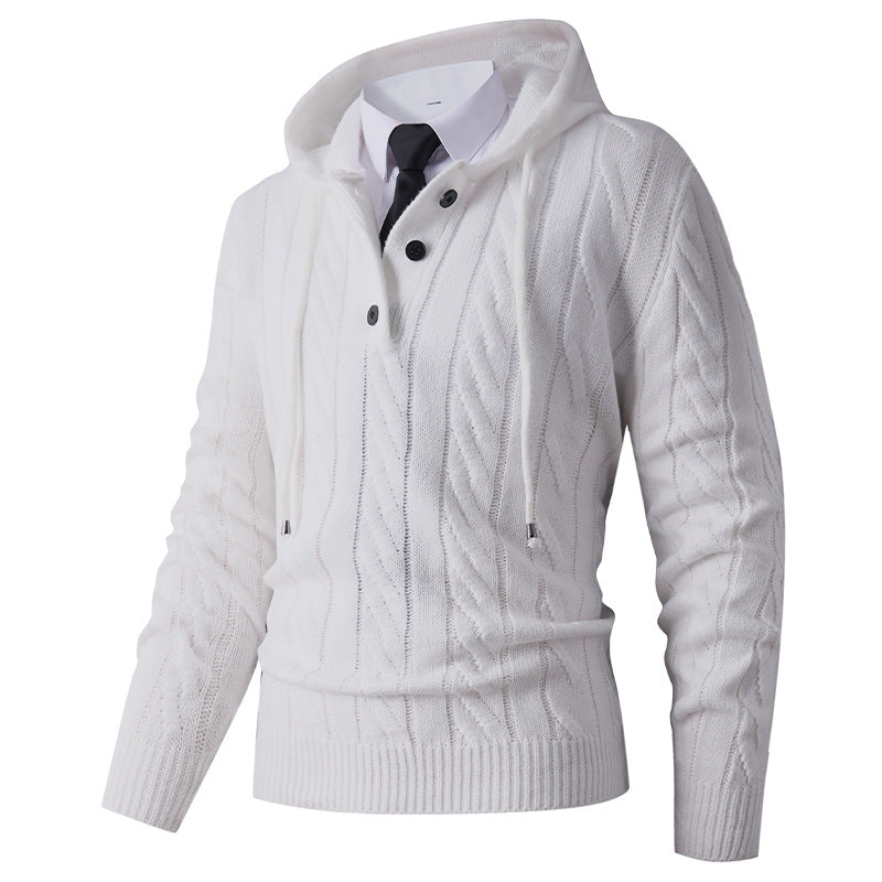 Herren Strickjacke mit Kapuze und modernem Zopfmuster R&B