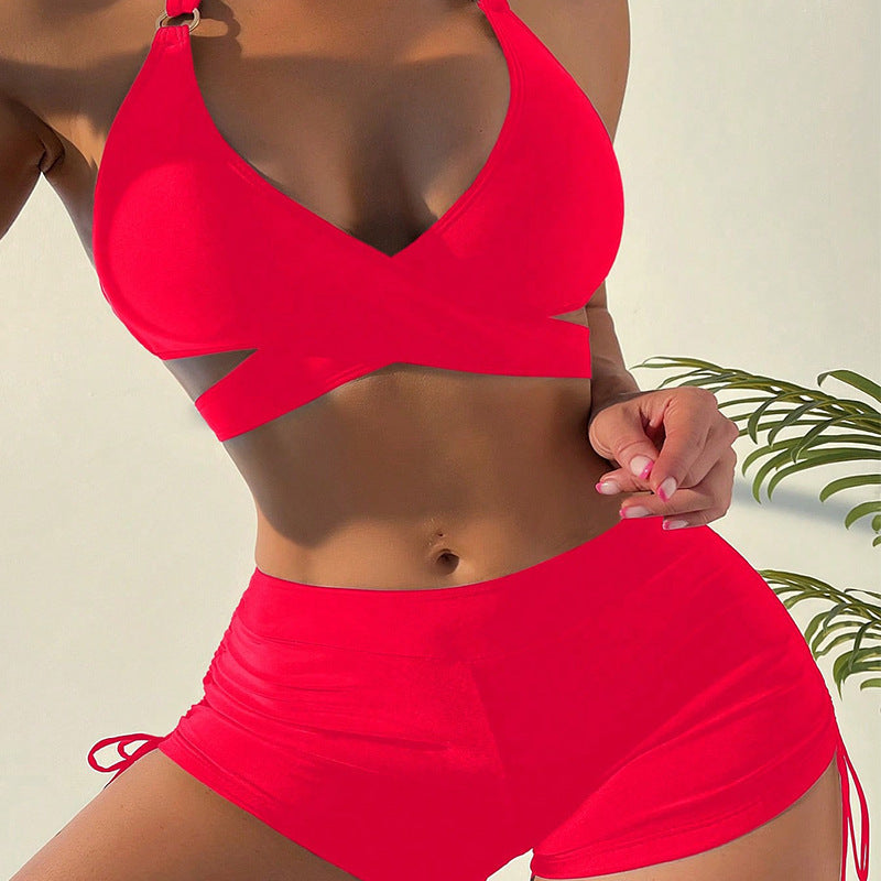 Damen Sport-Bikini-Set mit asymmetrischem Oberteil und hohem Schnitt R&B