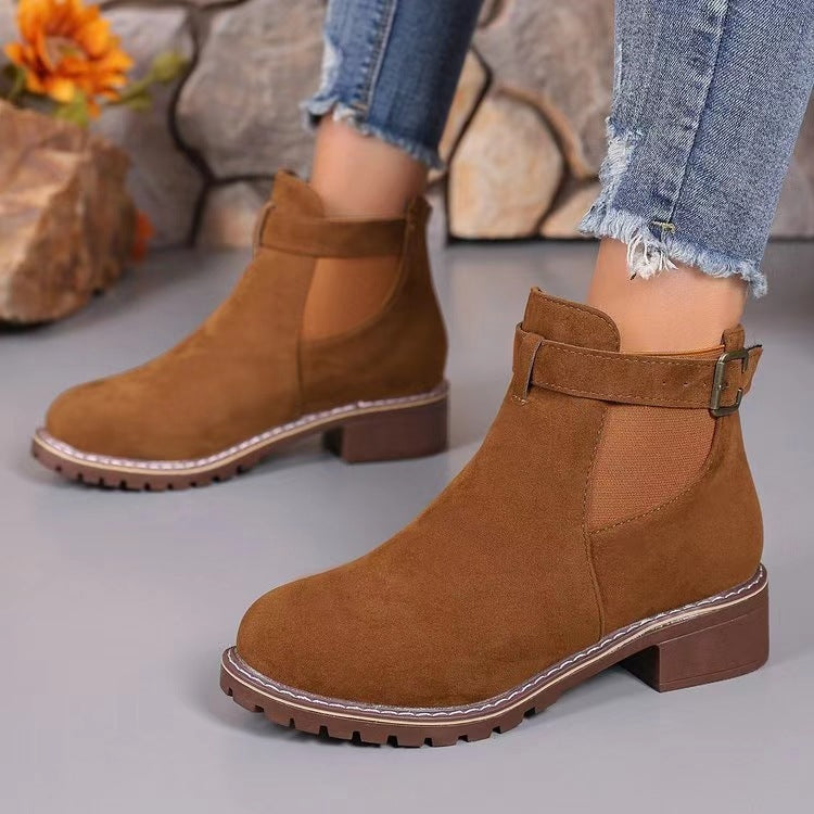 Damen elegante Ankle-Boots mit modischem Riemen und rutschfester Sohle R&B