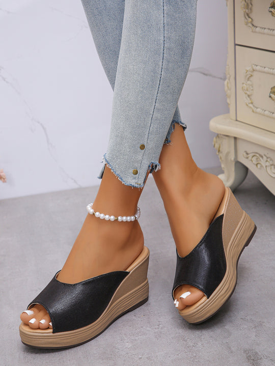 Damen Wedge-Sandalen mit offener Zehenpartie und schimmerndem Obermaterial R&B