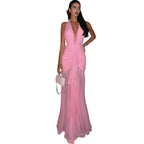 Damen Maxikleid mit tiefem V-Ausschnitt und Raffungen R&B