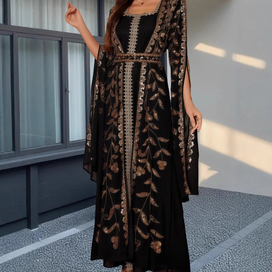 Damen Elegante Kaftan-Kleid mit aufwendigen Stickereien und fließendem Schnitt R&B