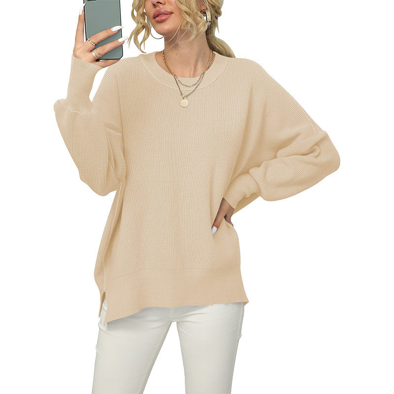 Damen lockerer Strickpullover mit weitem Schnitt R&B