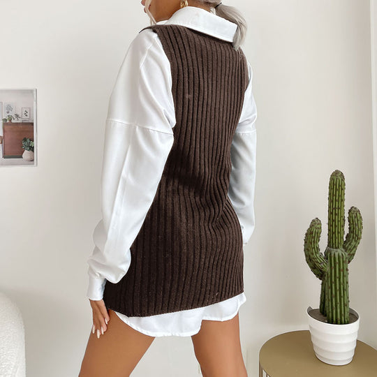 Damen Strickkleid mit Taillengürtel und seitlichen Schlitzen R&B